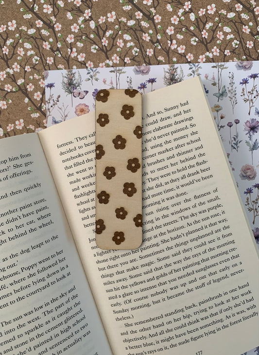 Engraved floral wooden bookmark
