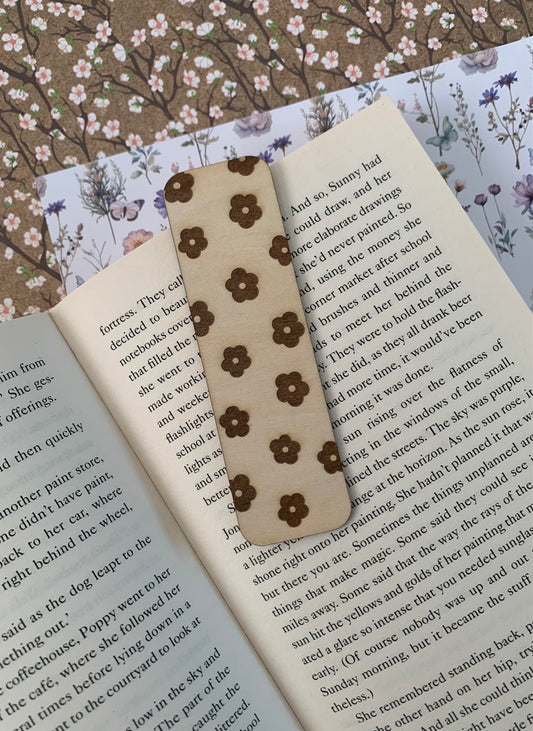 Engraved floral wooden bookmark