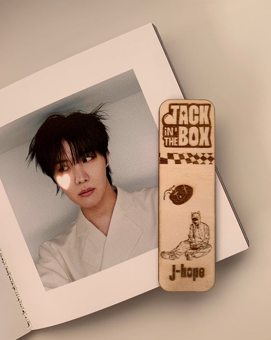 Engraved wooden bookmark - J-Hope Jack in the Box inspired