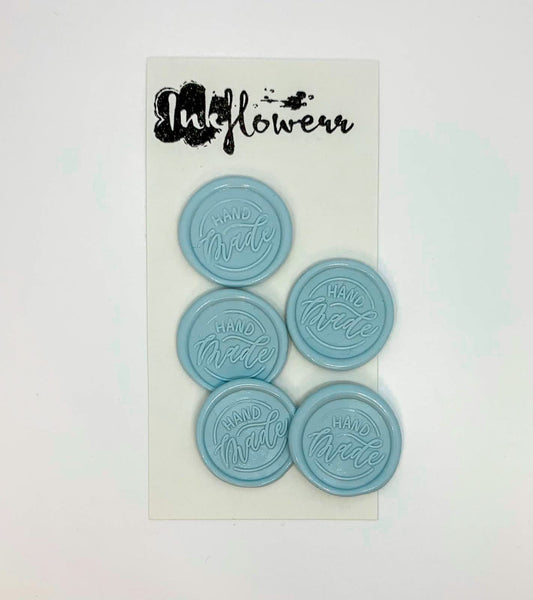 "Hand Made" powder blue self adhesive wax seals - Inkflowerr