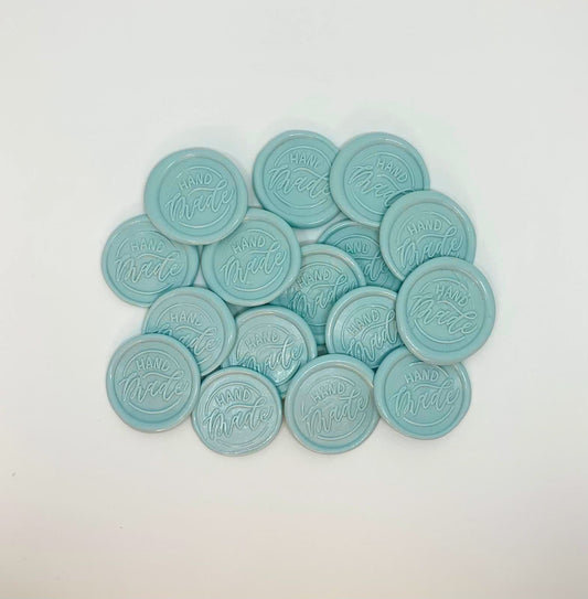 "Hand Made" powder blue self adhesive wax seals - Inkflowerr