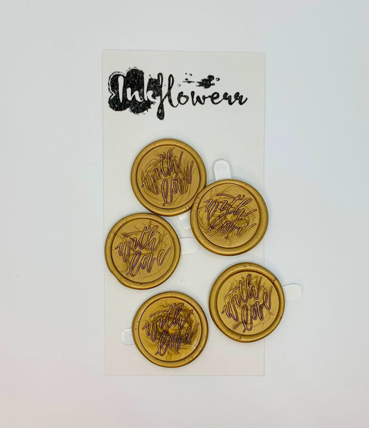 "With Love" antique gold self adhesive wax seals - Inkflowerr