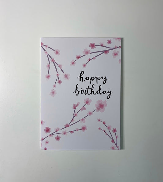 Happy Birthday cherry blossom birthday greeting card - Inkflowerr