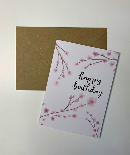 Happy Birthday cherry blossom birthday greeting card - Inkflowerr