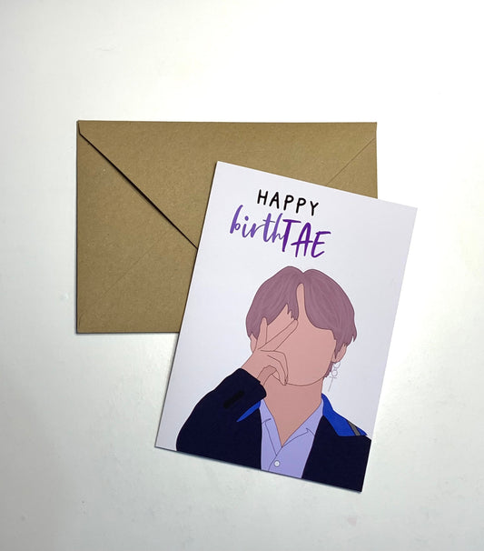 "Happy BirthTAE" BTS birthday greeting card - Inkflowerr