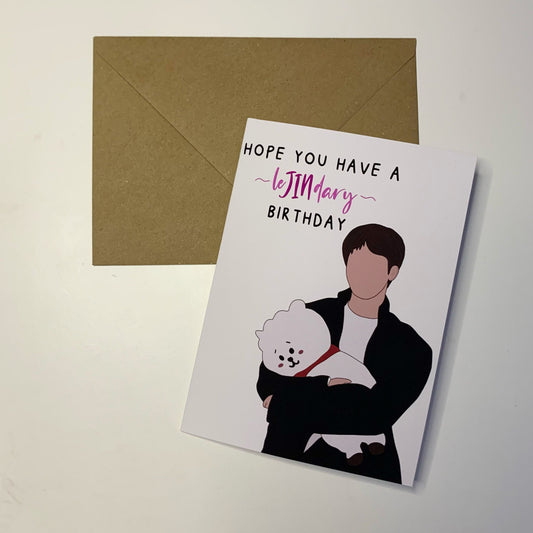 "Hope you have a leJINdary birthday" Seokjin inspired greeting card - Inkflowerr