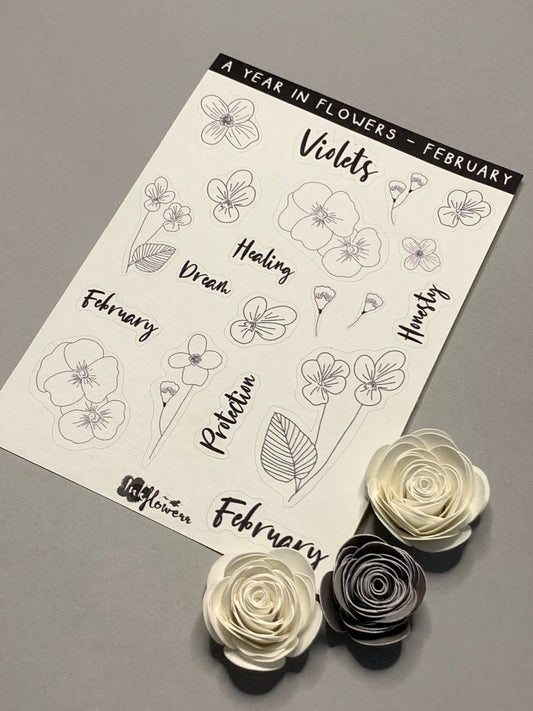 Year in Flowers - February Violets floral matte sticker sheet