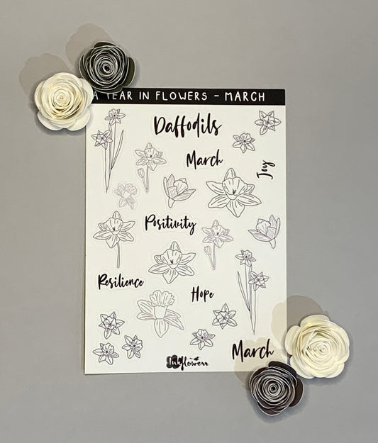 Year in Flowers - March Daffodils floral matte sticker sheet