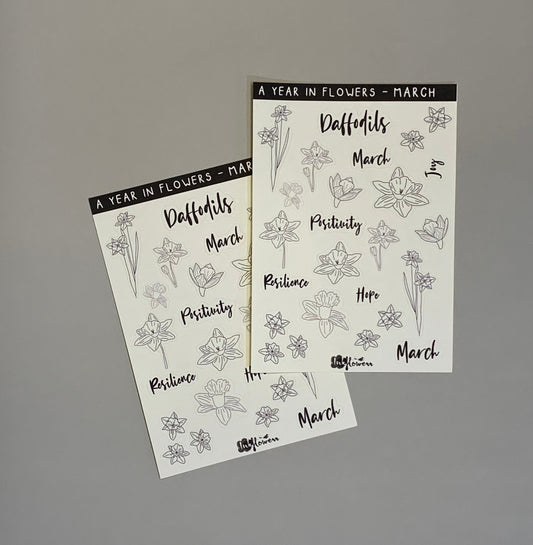 Year in Flowers - March Daffodils floral matte sticker sheet