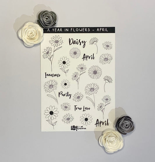 Year in Flowers - April Daisy floral matte sticker sheet