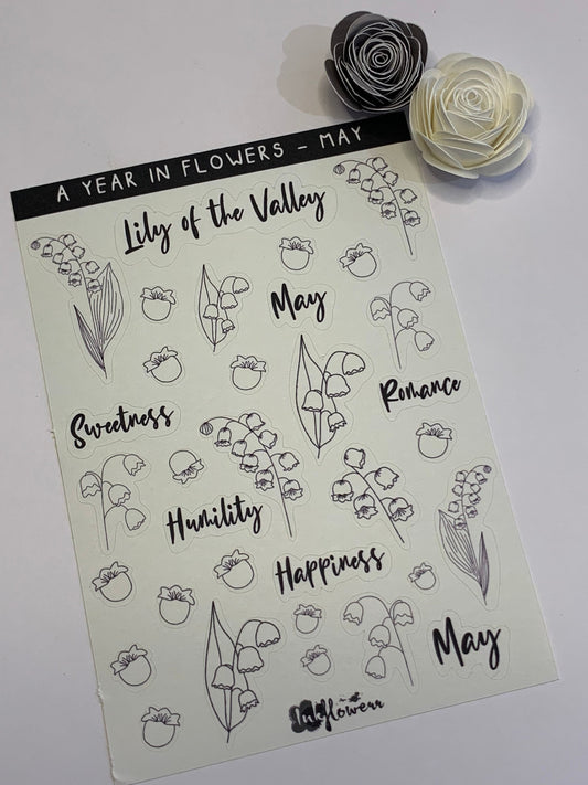 Year in Flowers - May Lily of the Valley floral matte sticker sheet