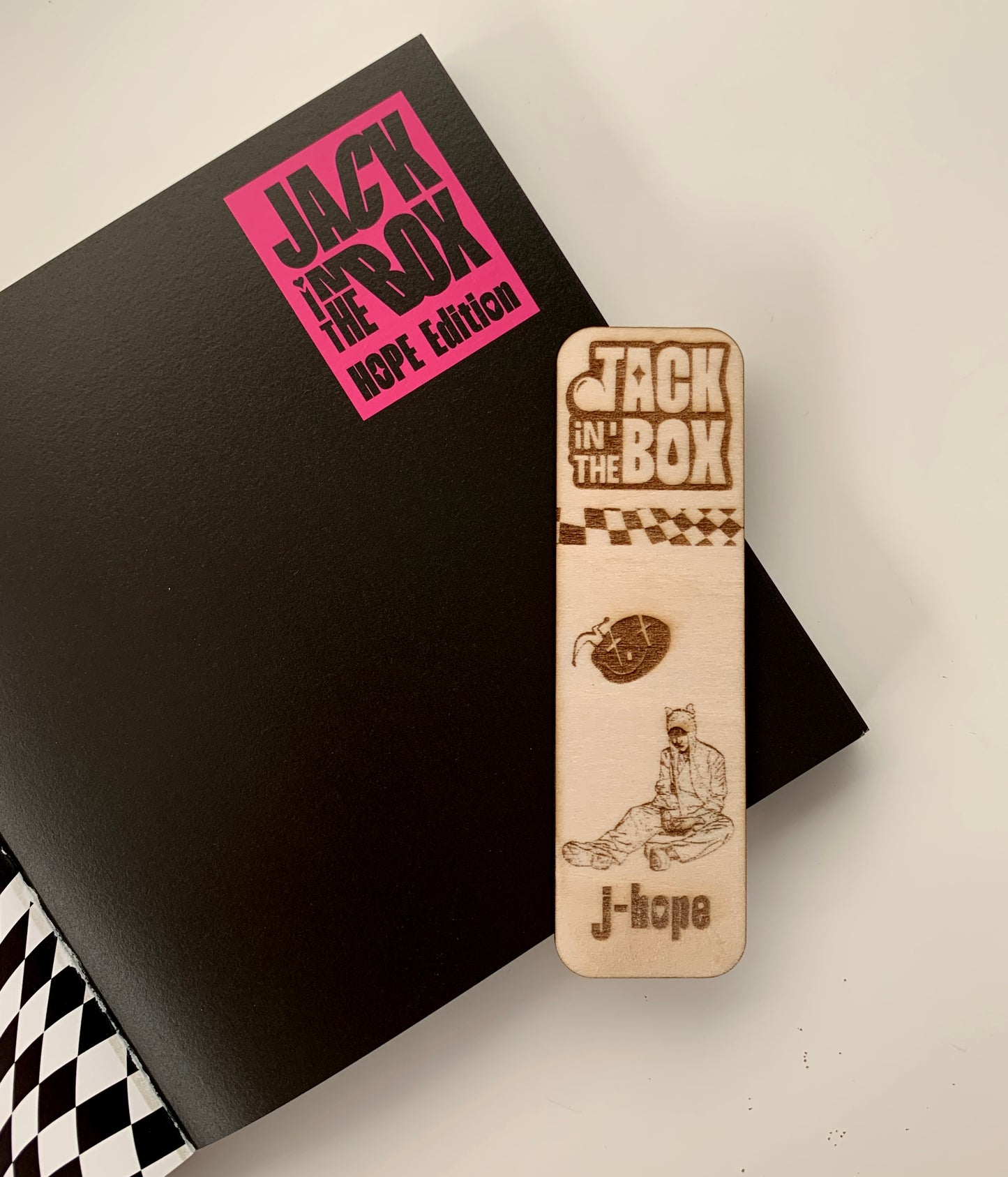 Engraved wooden bookmark - J-Hope Jack in the Box inspired