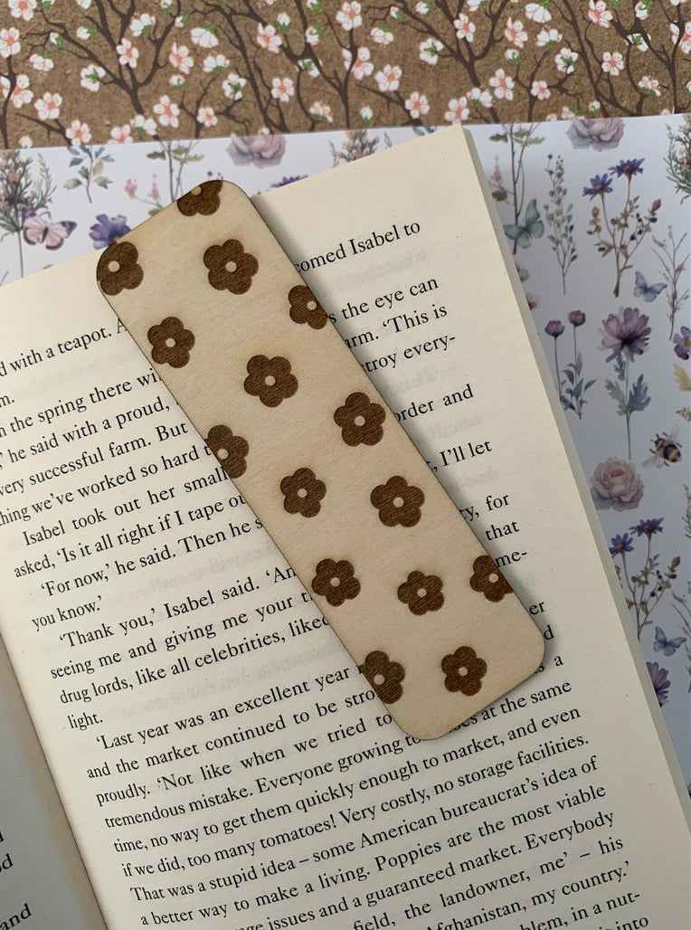 Engraved floral wooden bookmark