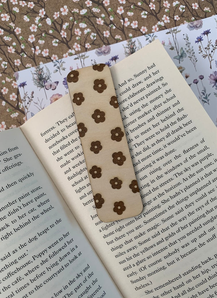 Engraved floral wooden bookmark