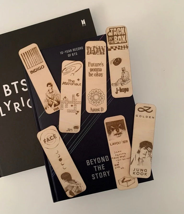 Engraved wooden bookmarks - BTS set of 7 – Inkflowerr