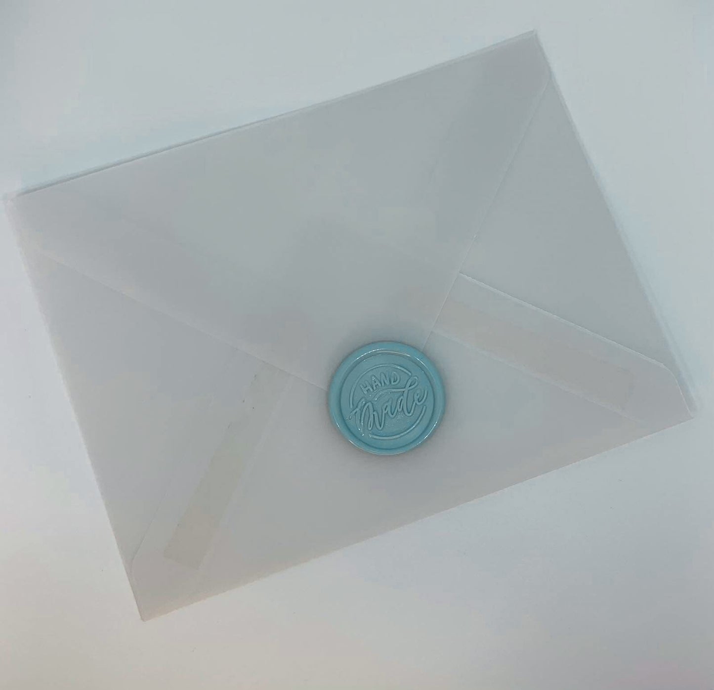 "Hand Made" powder blue self adhesive wax seals - Inkflowerr