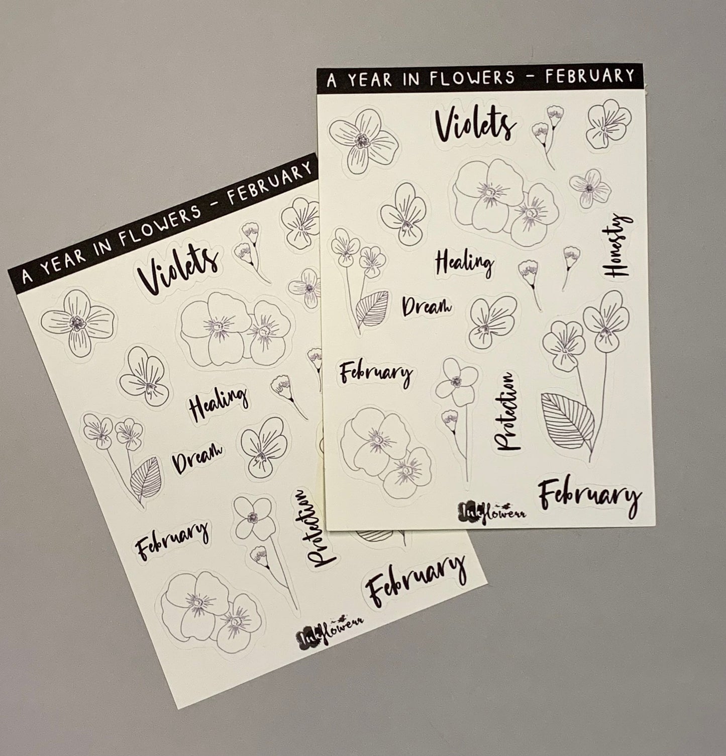 Year in Flowers - February Violets floral matte sticker sheet