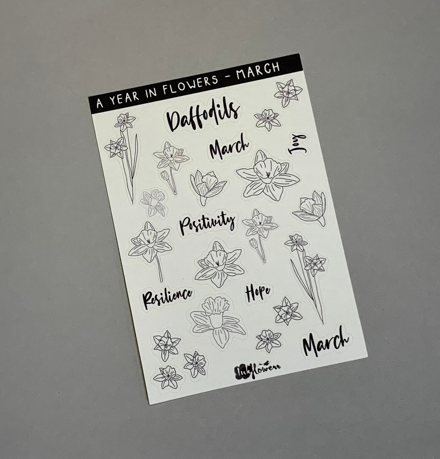 Year in Flowers - March Daffodils floral matte sticker sheet