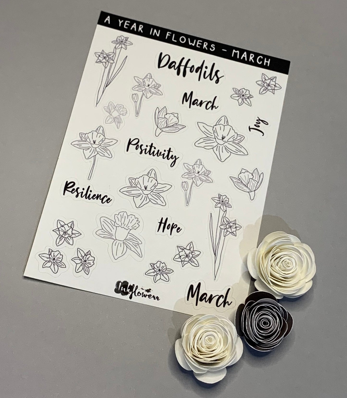 Year in Flowers - March Daffodils floral matte sticker sheet