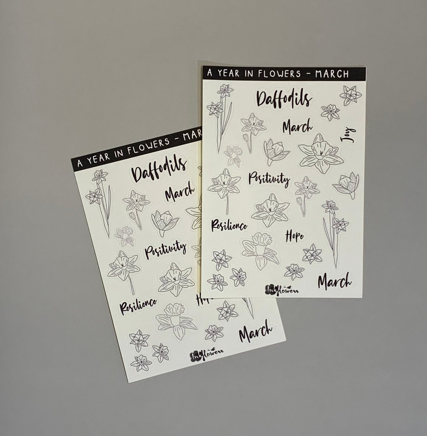 Year in Flowers - March Daffodils floral matte sticker sheet