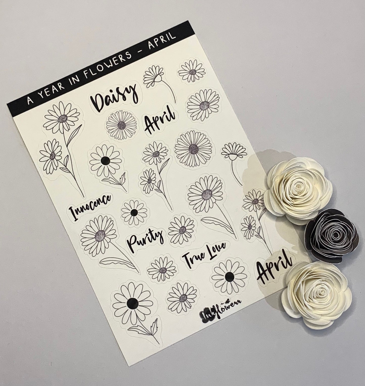 Year in Flowers - April Daisy floral matte sticker sheet