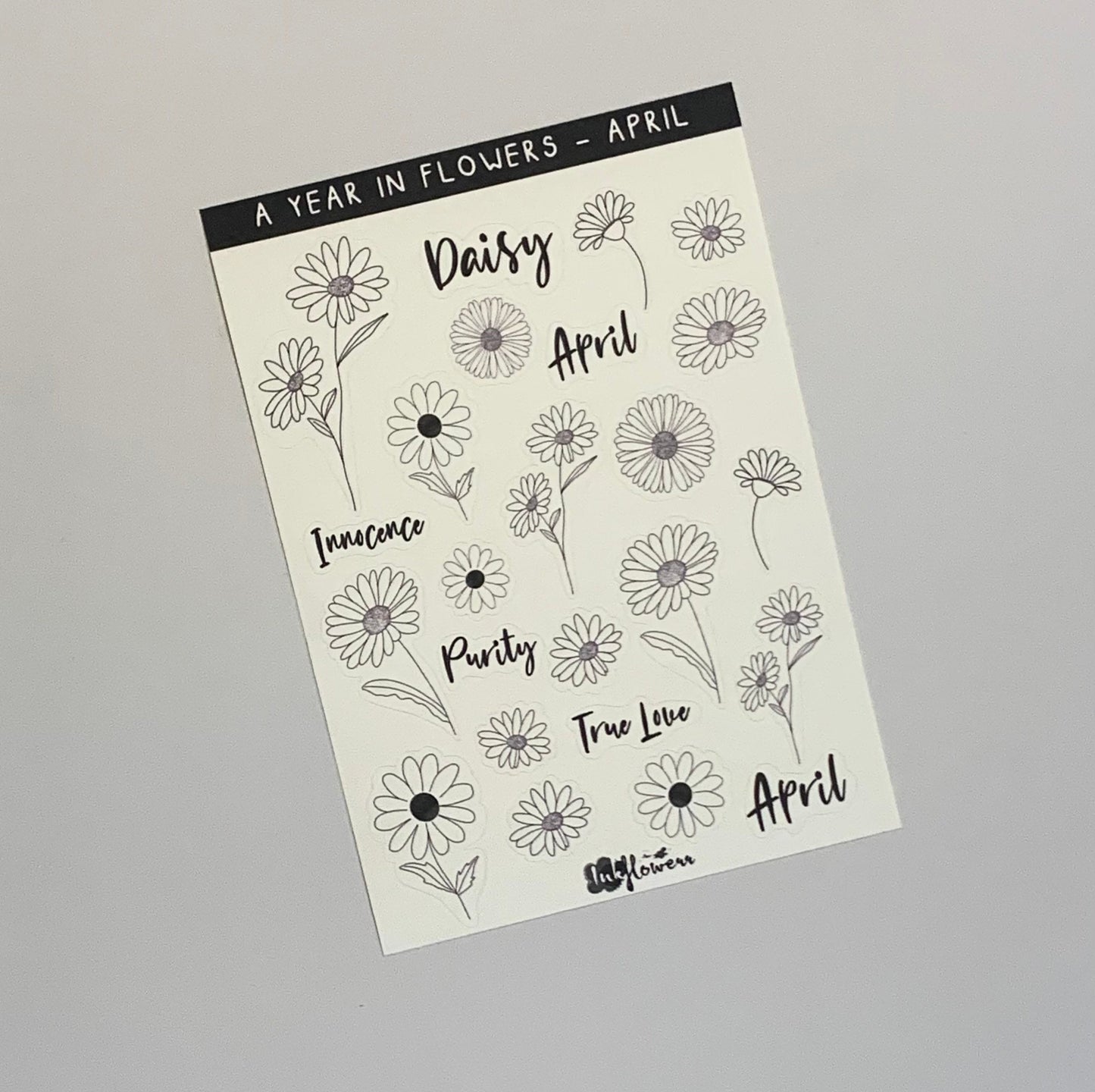 Year in Flowers - April Daisy floral matte sticker sheet