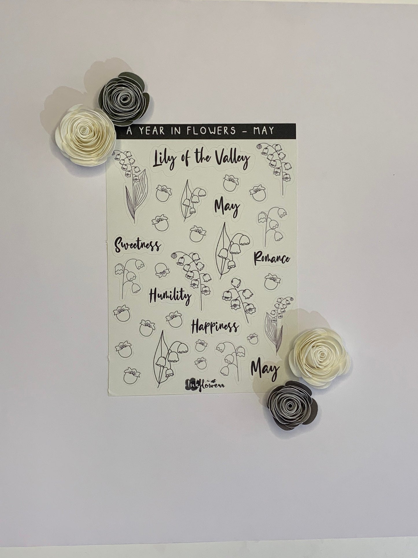 Year in Flowers - May Lily of the Valley floral matte sticker sheet