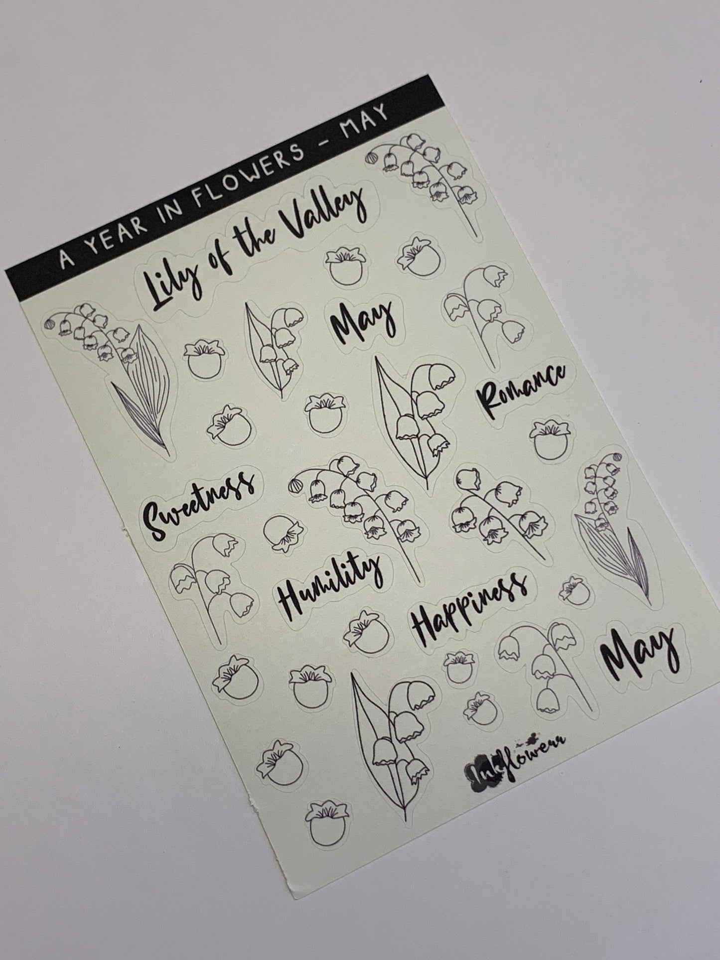 Year in Flowers - May Lily of the Valley floral matte sticker sheet